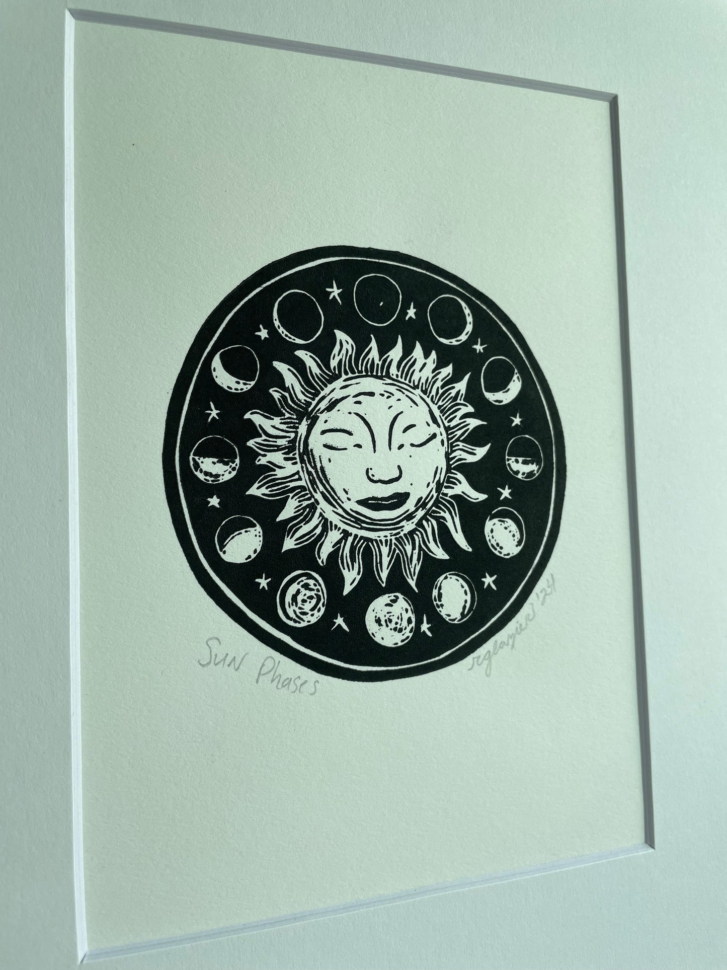 Sun Phases Linocut Print