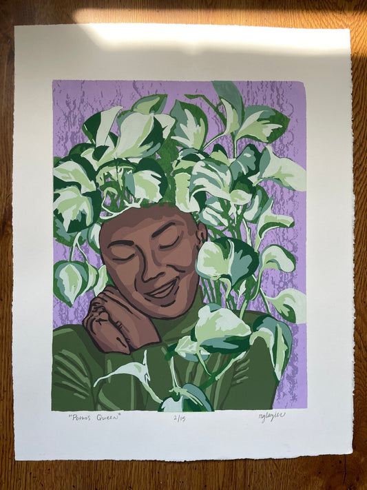 Pothos Queen| Handprinted Fine Art | Original Limited Edition Hand-pulled Screen print by R. Glazier