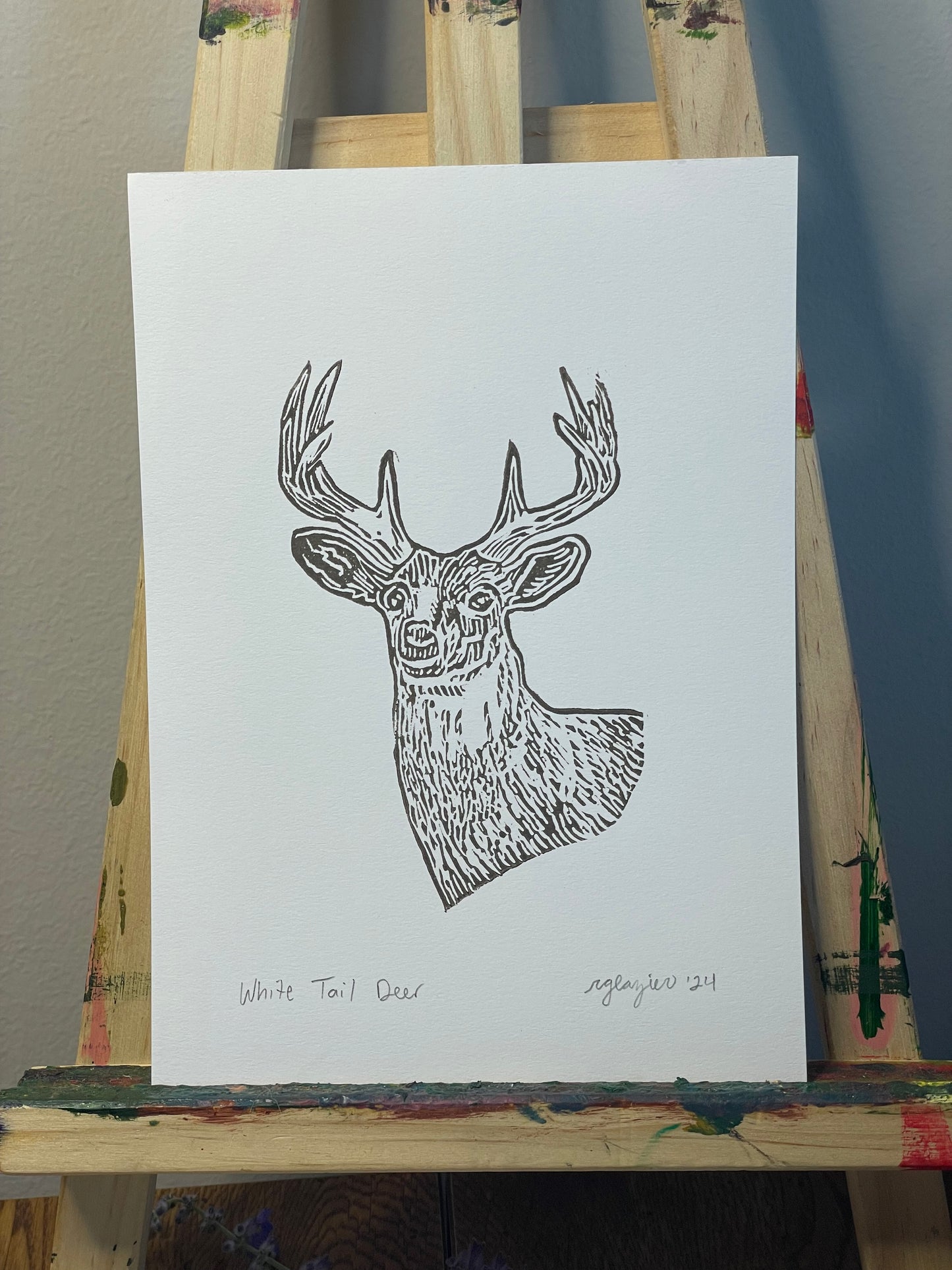 White Tail Deer 5x7” Linocut Relief Print