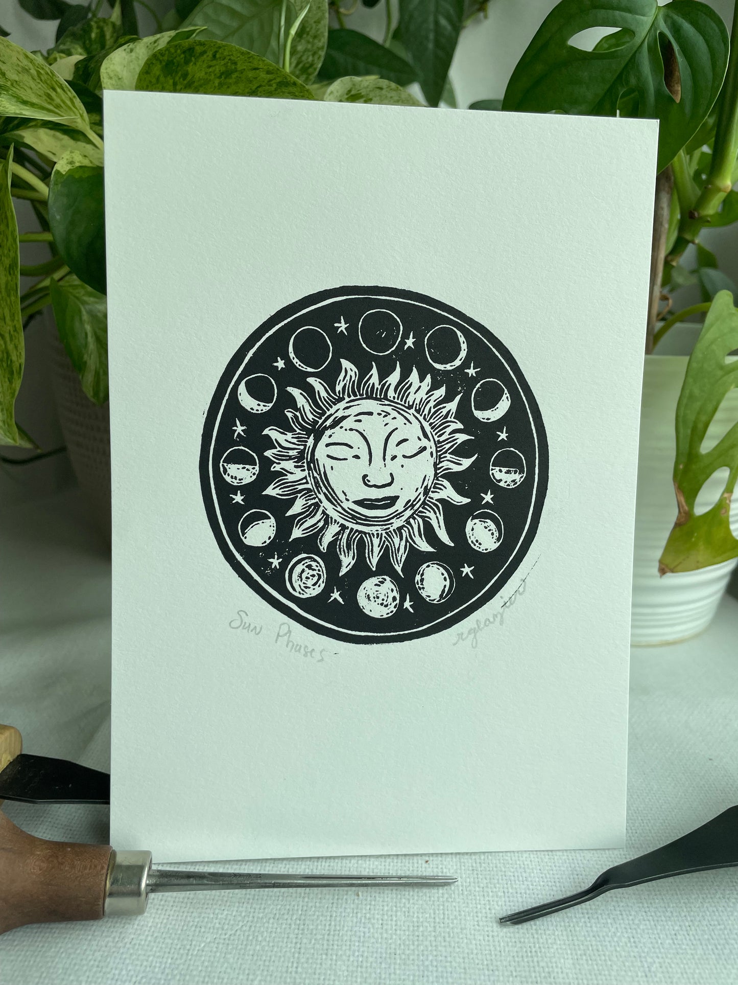 Sun Phases Linocut Print