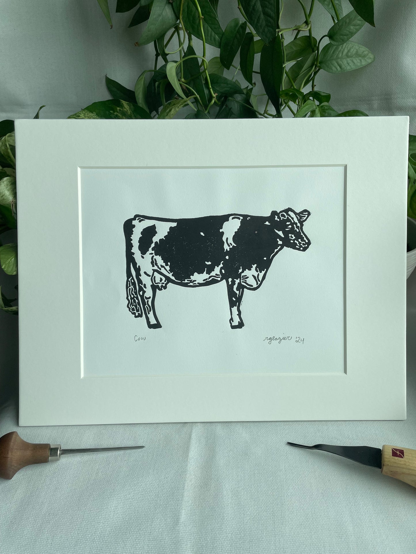 Cow matted to 11x14”