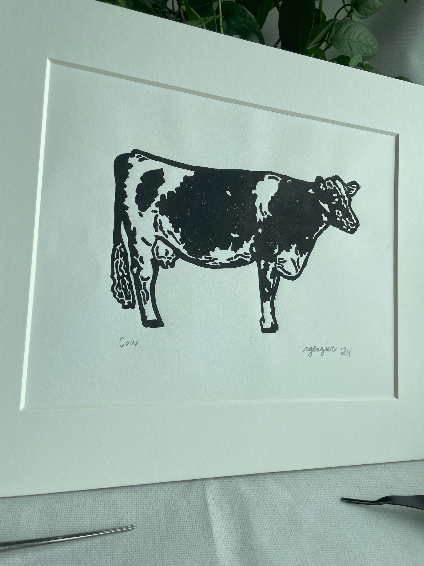 Cow matted to 11x14”