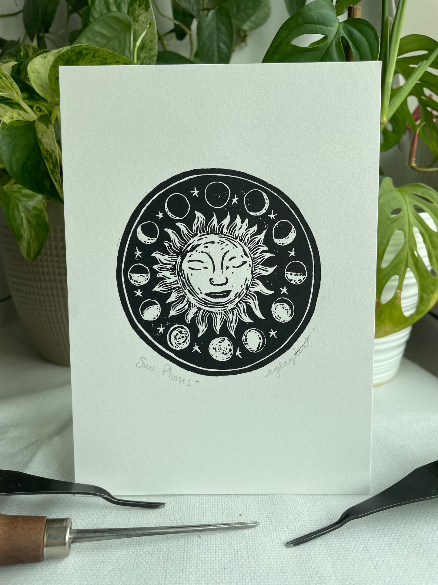 Sun Phases Linocut Print