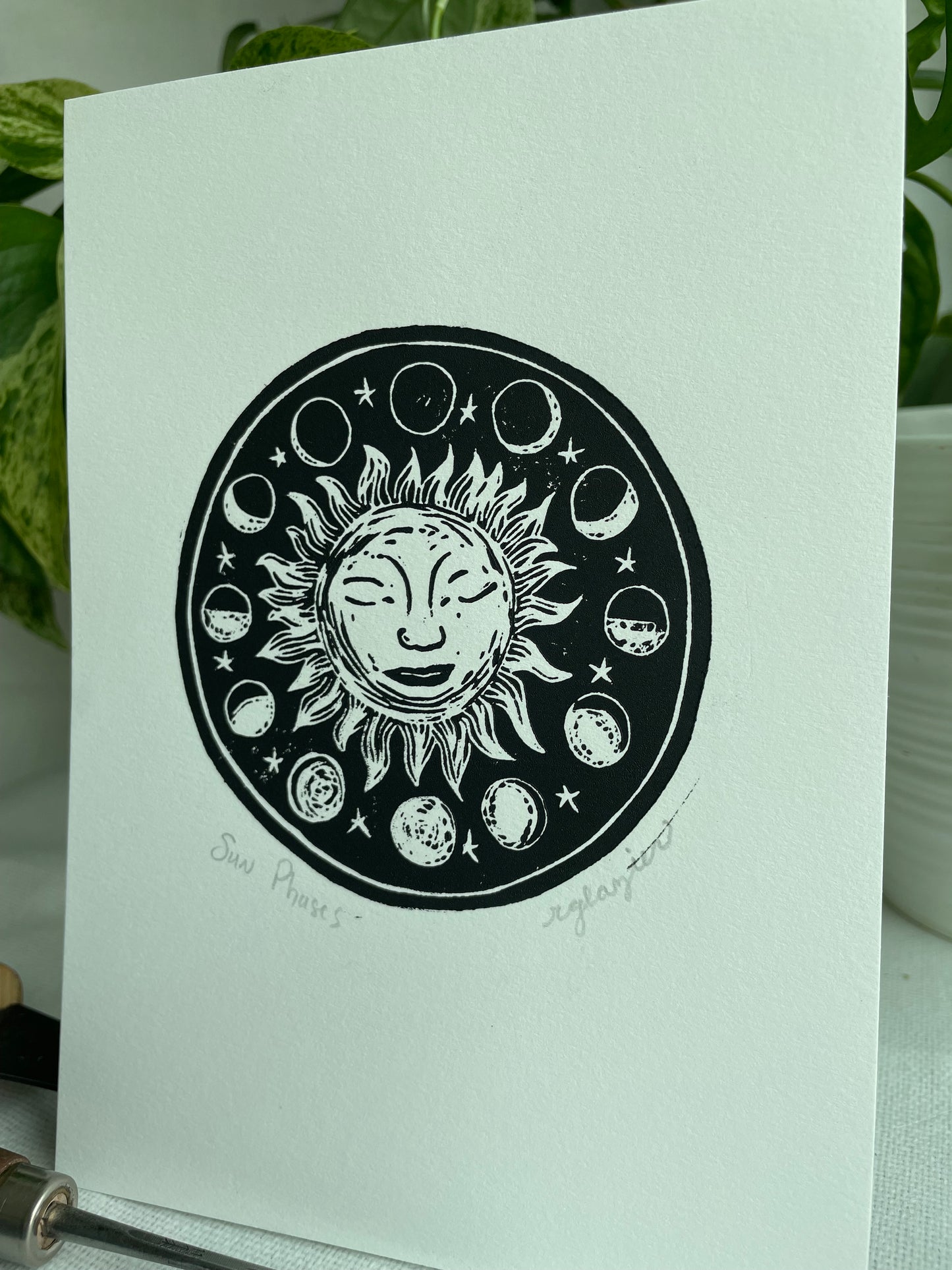 Sun Phases Linocut Print