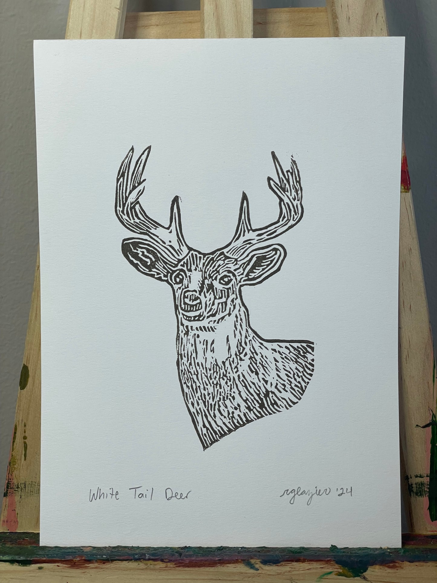 White Tail Deer 5x7” Linocut Relief Print