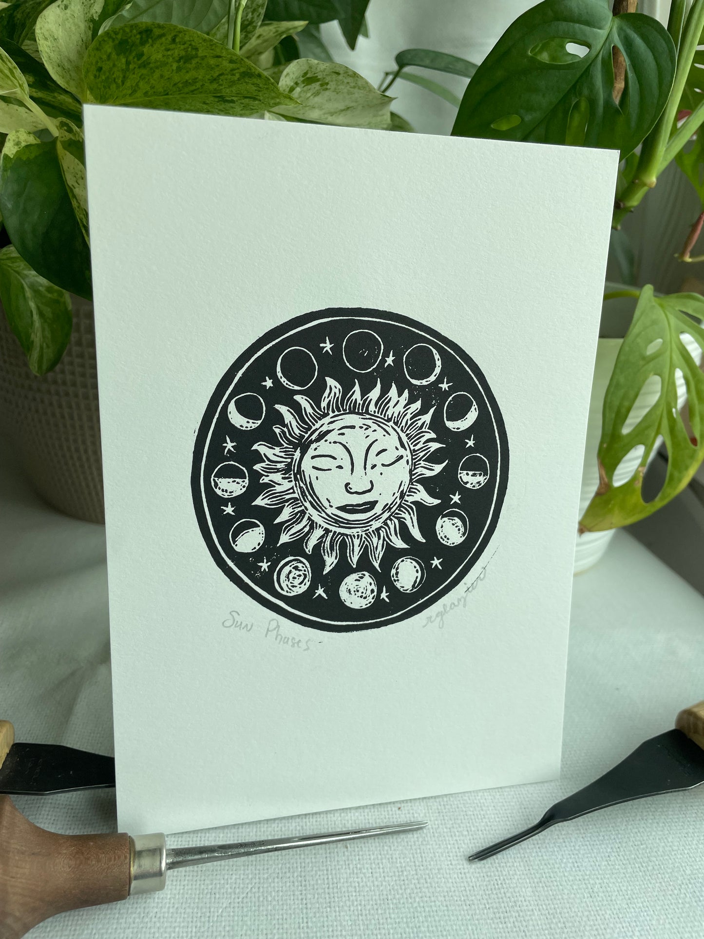 Sun Phases Linocut Print